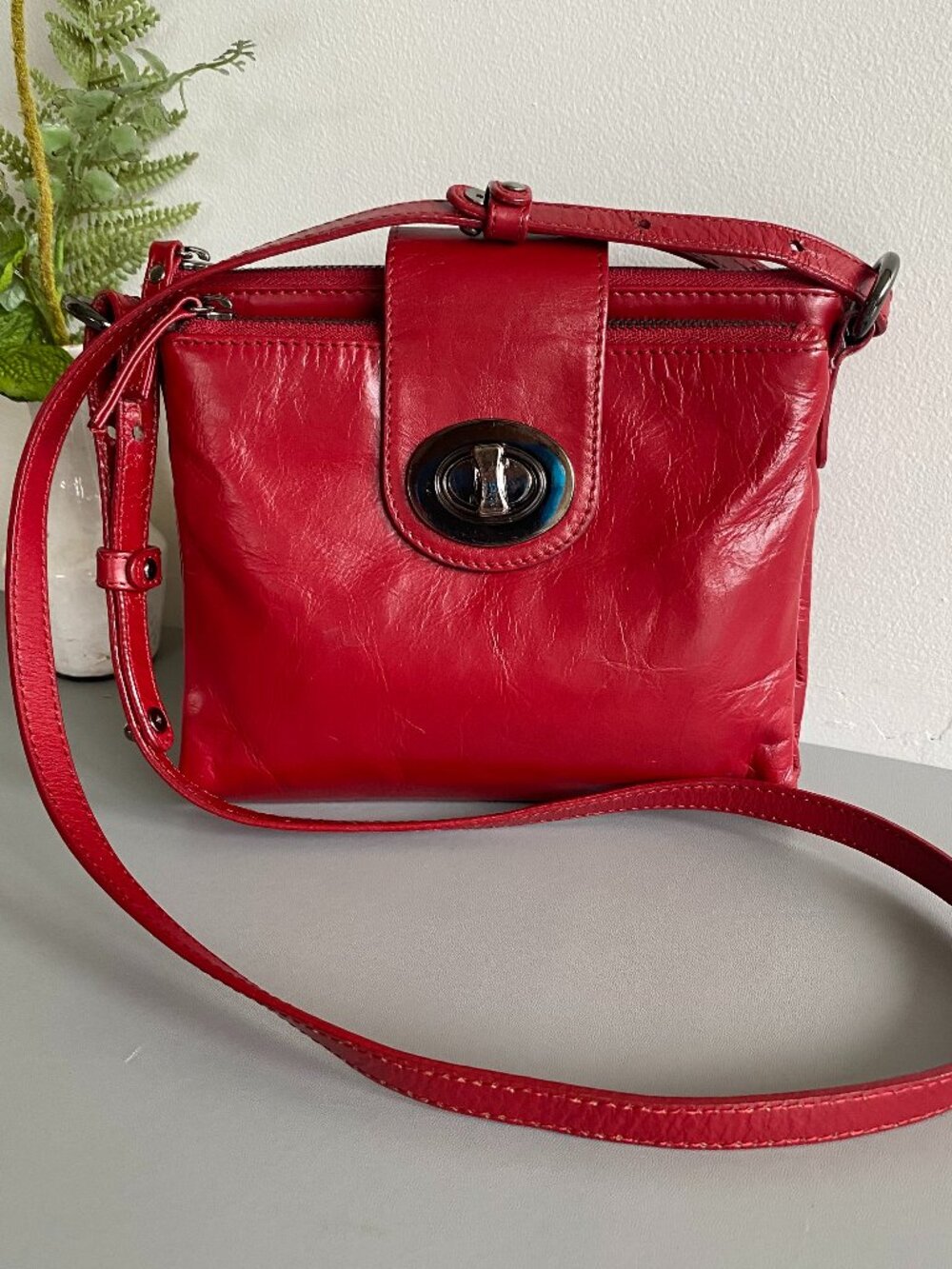 DANIER Red Italian Leather Organizer Crossbody Bag Wallet Purse Small Adjustable